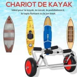 Chariot sit on top kayak chariot de transport pliable pour bateaux canoë ou kayak charge max. 90 Kg alu. mousse antidérapante