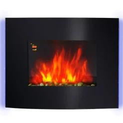 Cheminée électrique murale éclairages latéraux LED design avant-gardiste affichage LED avec télécommande et minuterie 900/1800 W luminosité réglable noir