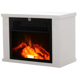 Cheminée électrique poêle style contemporain thermostat 600-1200 W blanc