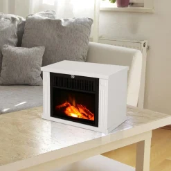 Cheminée électrique poêle style contemporain thermostat 600-1200 W blanc