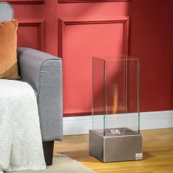 Cheminée portable à poser bioéthanol avec réservoir 0,4 L couverture 15 m² - dim. 25L x 25l x 60H cm