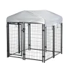 Chenil cage enclos chien entièrement couvert - porte verrouillable - 120 x 120 x 138cm - gris métal noir