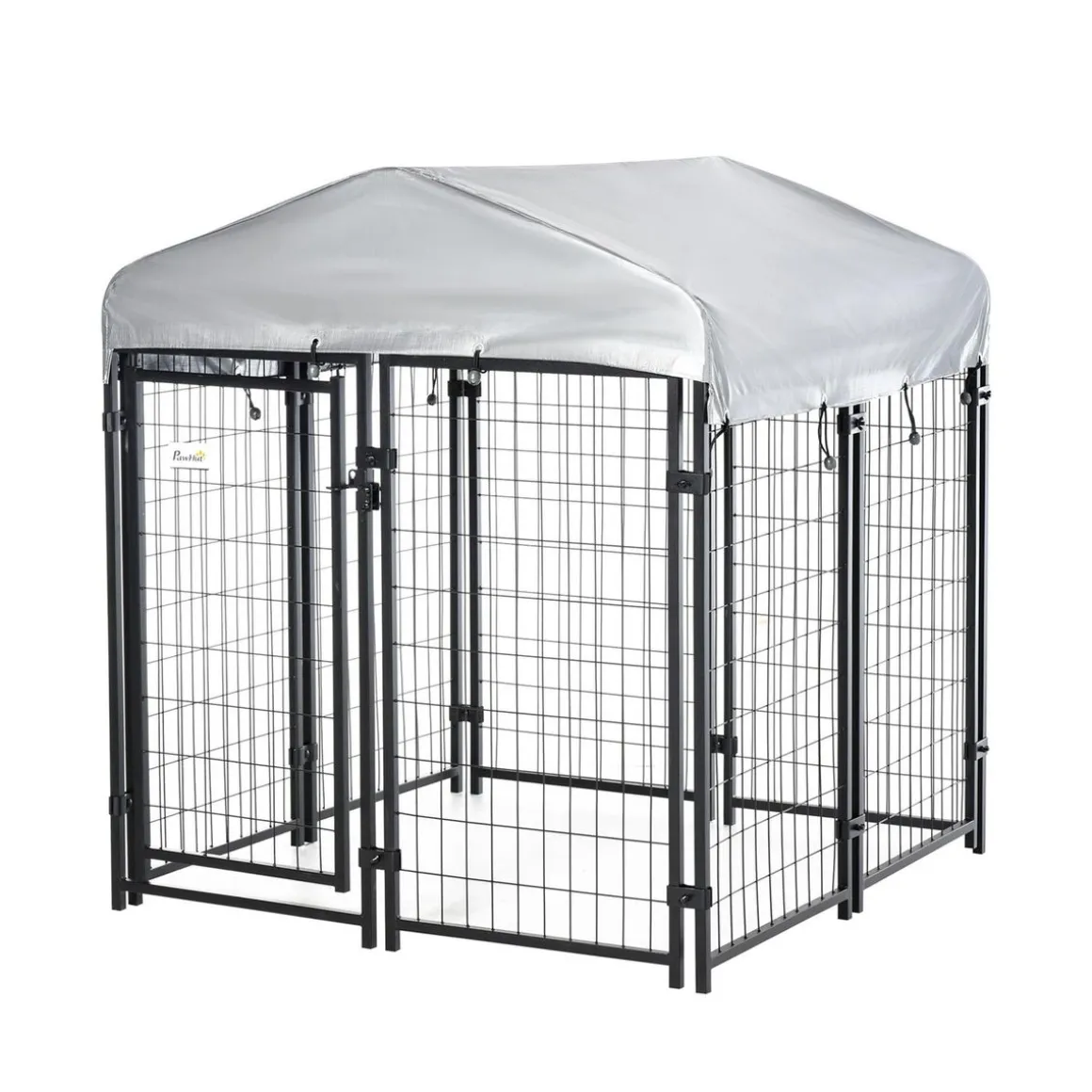 Chenil cage enclos chien entièrement couvert - porte verrouillable - 120 x 120 x 138cm - gris métal noir