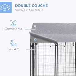 Chenil cage enclos chien entièrement couvert - porte verrouillable - 120 x 120 x 138cm - gris métal noir