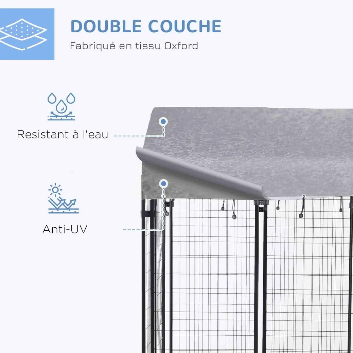 Chenil cage enclos chien entièrement couvert - porte verrouillable - 120 x 120 x 138cm - gris métal noir