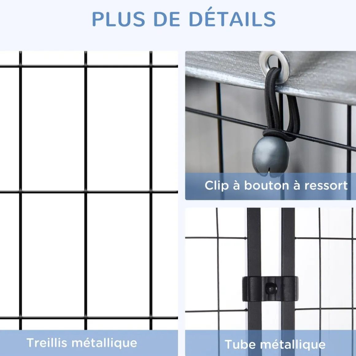 Chenil cage enclos chien entièrement couvert - porte verrouillable - 120 x 120 x 138cm - gris métal noir
