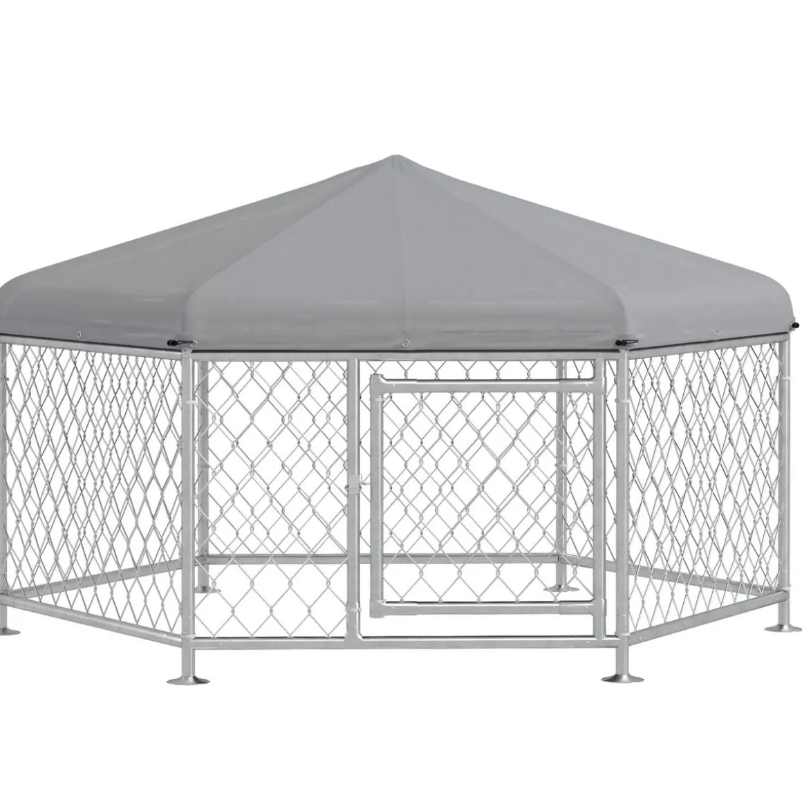 Chenil pour chien entièrement couvert - enclos chien - dim. 210L x 185l x 120H cm - porte verrouillable - acier galvanisé gris