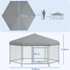 Chenil pour chien entièrement couvert - enclos chien - dim. 210L x 185l x 120H cm - porte verrouillable - acier galvanisé gris
