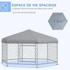 Chenil pour chien entièrement couvert - enclos chien - dim. 210L x 185l x 120H cm - porte verrouillable - acier galvanisé gris