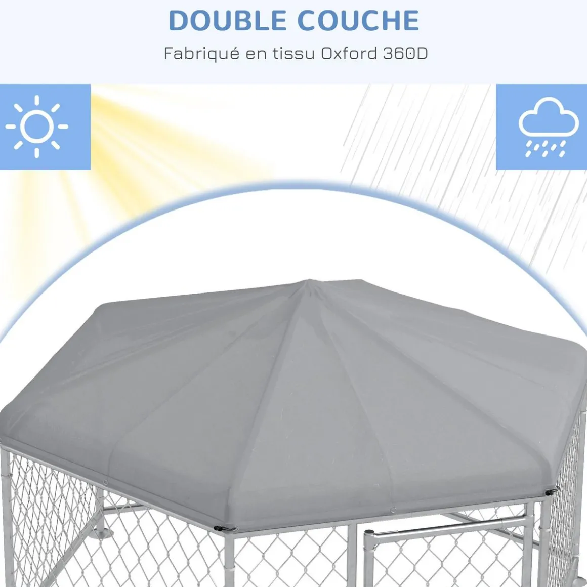 Chenil pour chien entièrement couvert - enclos chien - dim. 210L x 185l x 120H cm - porte verrouillable - acier galvanisé gris