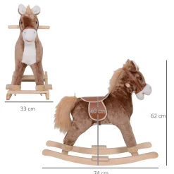 Cheval à bascule cheval de cowboy selle grand confort peluche courte douce bois peuplier marron