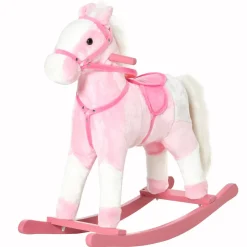 Cheval à bascule cheval de cowboy effet sonore selle rênes rose blanc