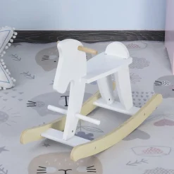 Cheval à bascule en bois - jeu à bascule bois - poignées repose-pied butées - MDF contreplaqué blanc bois naturel