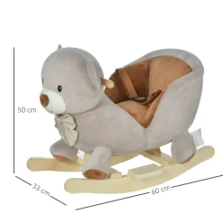 Cheval à bascule jouet à bascule ourson fauteuil intégré ceinture de sécurité fonction sonore grognement gris marron