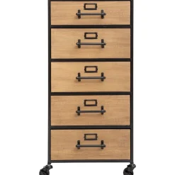 Chiffonnier en métal et bois sur roulettes 5 tiroirs H87cm PARIS