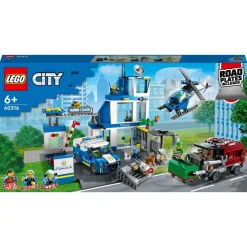 City 60316 Le Commissariat de Police, Set avec Jouets Camion de Poubelle et Hélicoptère