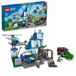 City 60316 Le Commissariat de Police, Set avec Jouets Camion de Poubelle et Hélicoptère