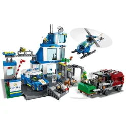 City 60316 Le Commissariat de Police, Set avec Jouets Camion de Poubelle et Hélicoptère