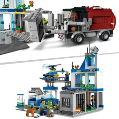 City 60316 Le Commissariat de Police, Set avec Jouets Camion de Poubelle et Hélicoptère