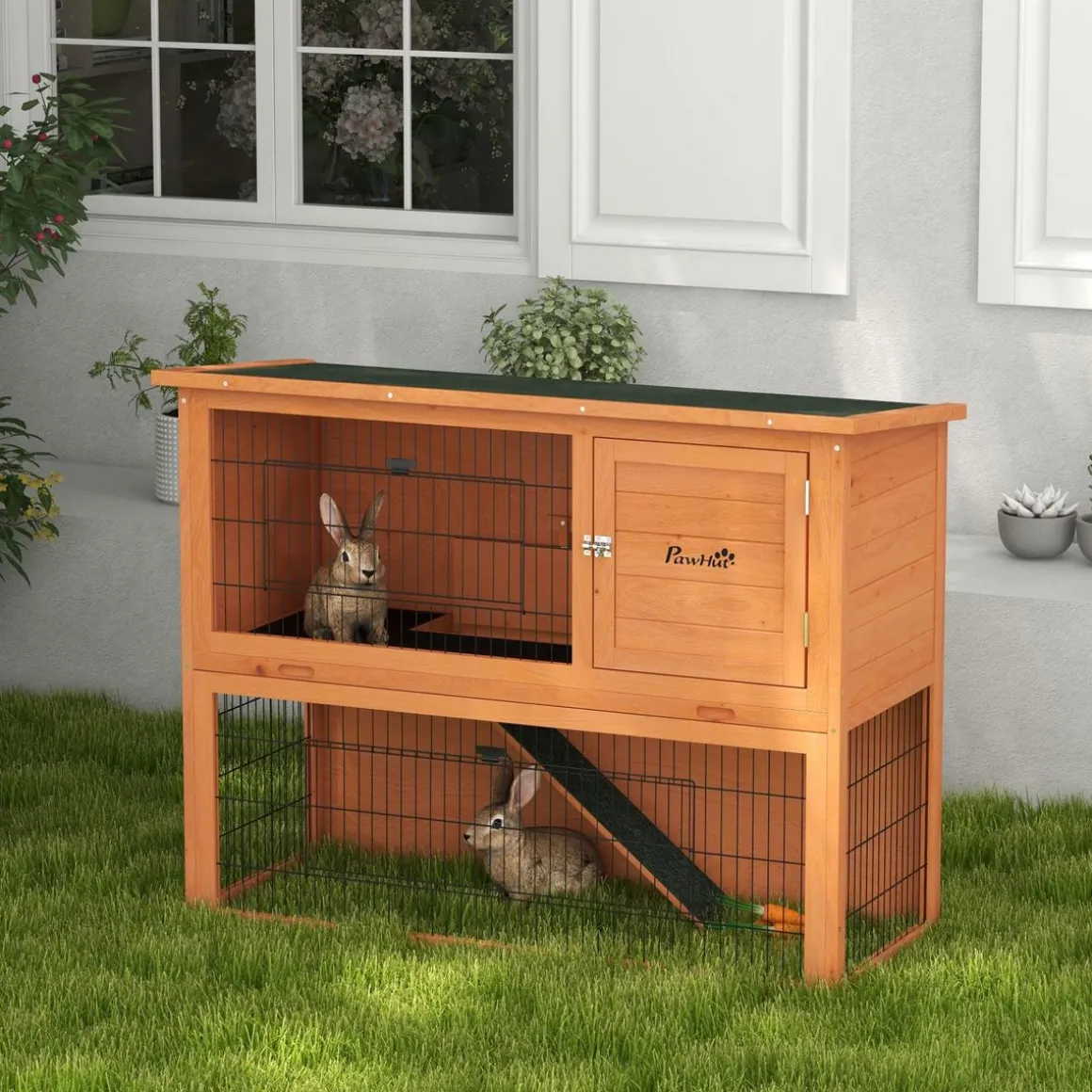 Clapier à lapin cage à lapin 2 étages 3 portes verrouillables bois pré-huilé