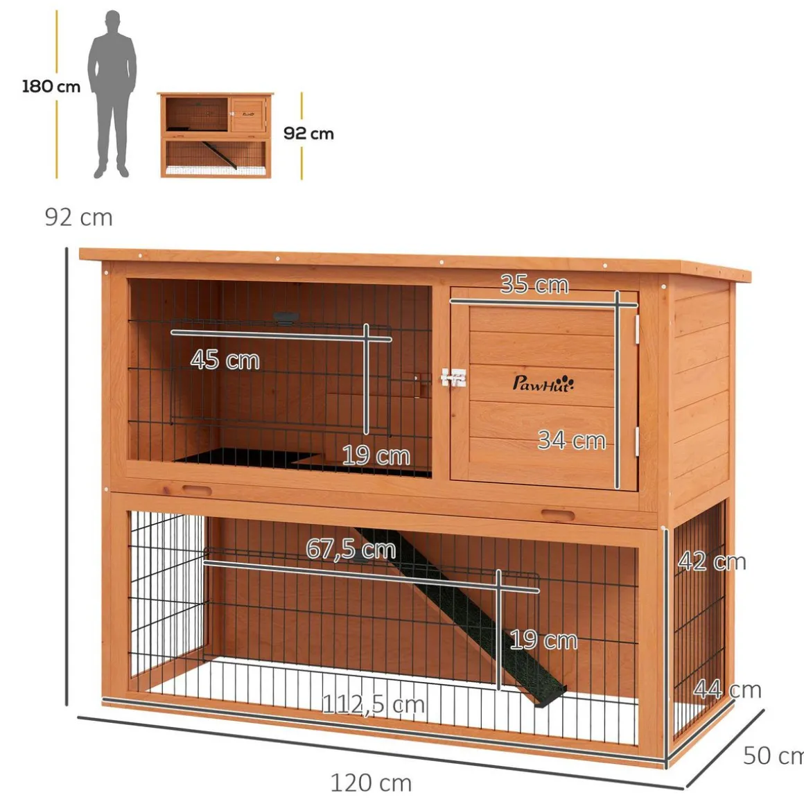 Clapier à lapin cage à lapin 2 étages 3 portes verrouillables bois pré-huilé
