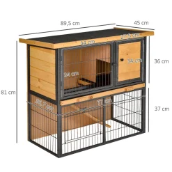 Clapier à lapin cage à lapin 2 niveaux 3 portes verrouillables rampe toit ouvrant bitûmé métal époxy pin pré-huilé