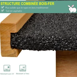 Clapier à lapin cage à lapin 2 niveaux 3 portes verrouillables rampe toit ouvrant bitûmé métal époxy pin pré-huilé