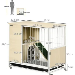 Clapier à lapin sur roulettes cage à lapin 2 niveaux toit ouvrant porte plateau déjection coulissant rampe niche acier blanc aspect bois clair