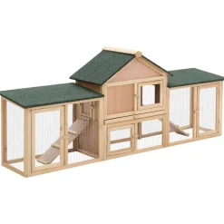 Clapier cage à lapins rongeurs XXL 2 étages toit bitumé intégral tiroir déjection 2,10L x 0,46l x 0,85H m bois massif pin pré-huilé