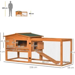 Clapier cage à lapins rongeurs 2 étages tiroir déjection enclos extérieur toit ouvrant dim. 156L x 58l x 68H cm bois sapin pré-huilé