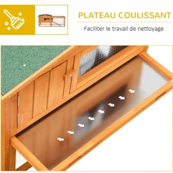 Clapier cage à lapins rongeurs 2 étages tiroir déjection enclos extérieur toit ouvrant dim. 156L x 58l x 68H cm bois sapin pré-huilé