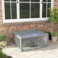 Clapier pliable avec poignée - cage à lapin - toit ouvrant, porte - 110 x 105 x 50 cm - acier bois gris