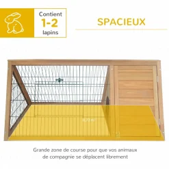 Clapier triangulaire de sol enclos extérieur niche double porte dim. 116L x 62l x 53H cm bois massif pin