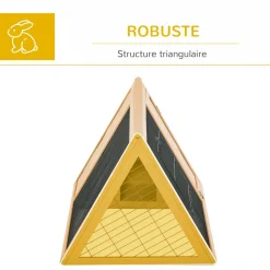 Clapier triangulaire de sol enclos extérieur niche double porte dim. 116L x 62l x 53H cm bois massif pin