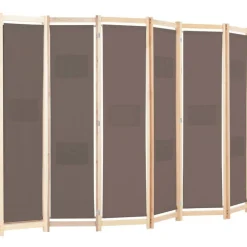Cloison de separation 6 panneaux Marron 240 x 170 x 4 cm Tissu