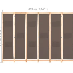 Cloison de separation 6 panneaux Marron 240 x 170 x 4 cm Tissu