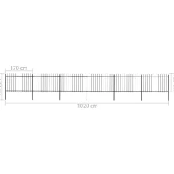 Cloture de jardin avec dessus en lance Acier 10,2 x 1,2 m Noir