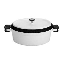 Cocotte ovale en fonte d'aluminium induction 31 cm avec couvercle Blanc