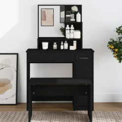 Coiffeuse avec miroir noir 86,5x35x136 cm
