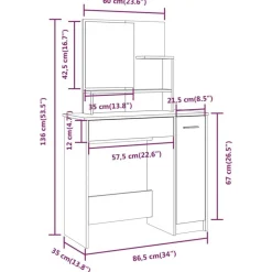 Coiffeuse avec miroir noir 86,5x35x136 cm