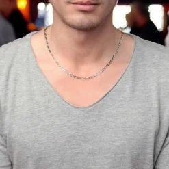 Collier / Chaîne Homme Argent 925 - Maille Figaro Alternée 1+1 - 55cm