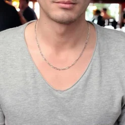 Collier / Chaîne Homme Argent 925 - Maille Figaro Alternée 1+2 - 50cm