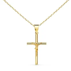 Collier - Médaille Croix Or 18 Carats 750/000 - Christ sur la Croix - Chaine Dorée