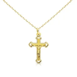 Collier - Médaille Croix Or 18 Carats 750/000 - Christ sur la Croix - Chaine Dorée