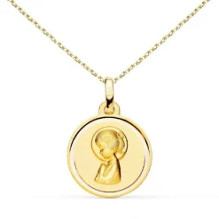 Collier - Médaille Marie Jeune Or Jaune - Chaîne Dorée - Gravure Offerte