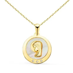 Collier - Médaille Vierge Or 18 Carats 750/000 Jaune et Nacre - Chaîne Dorée