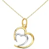 Collier - Pendentif Or 18 Carats 750/000 Bicolore - Coeur Double - Chaine Dorée