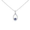 Collier - Pendentif Or Blanc Diamants et Saphir Bleu - Chaine Argentée - Femme
