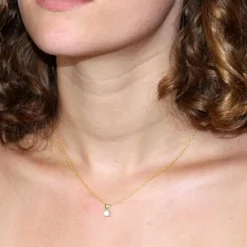 Collier - Pendentif Or Jaune Zirconium Rond - Femme