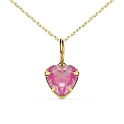 Collier - Pendentif Or Jaune 18 Carats 750/000 - Zirconium Rose - Chaine Dorée